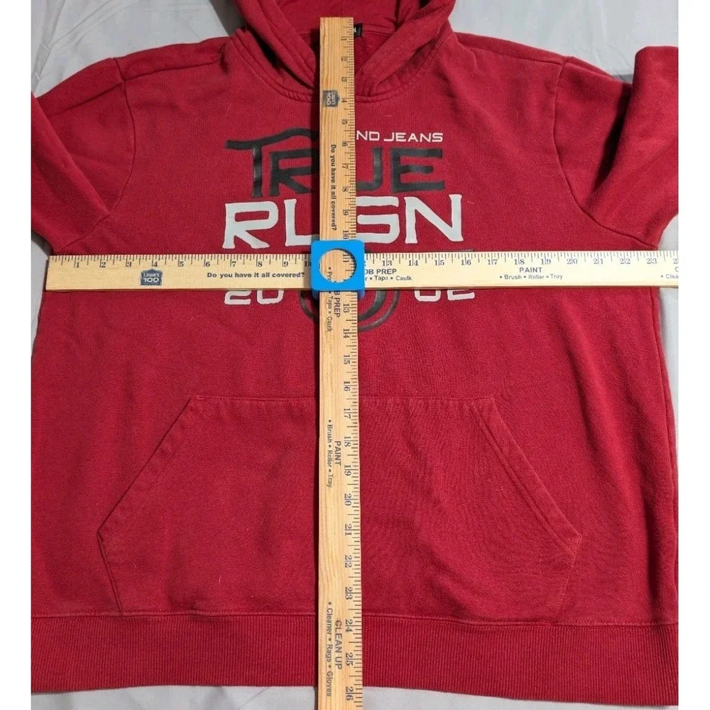 True Religion Hoodie Mens Large‎ Red Pullover Big Logo Sweatshirt